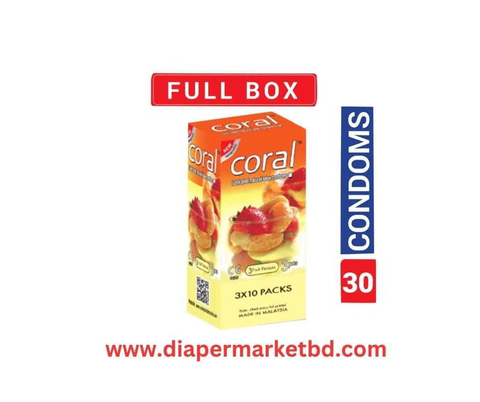 Coral Condom 3 Fruit Lubricated Natural Latex Full Box