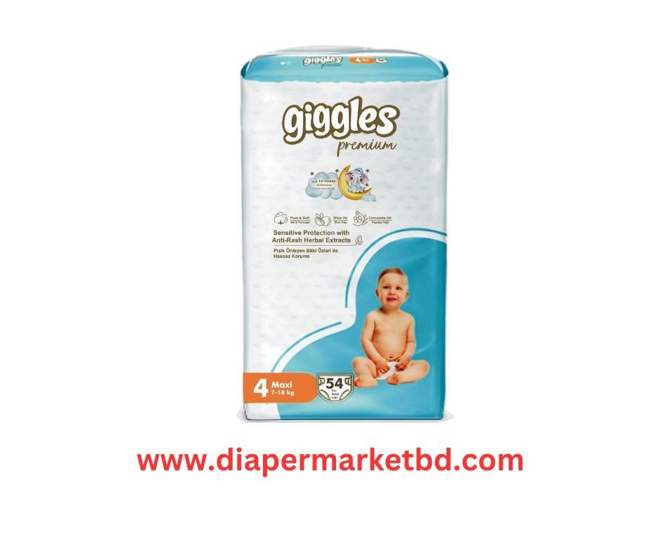 Giggles Premium Extra Absorbent Baby Diaper Size 4 jumbo Pack Belt (7-18)kg 54 pcs